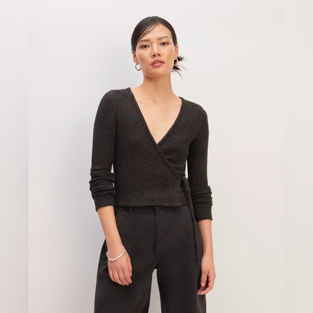 Everlane Cozy Rib Wrap Top - S - Black